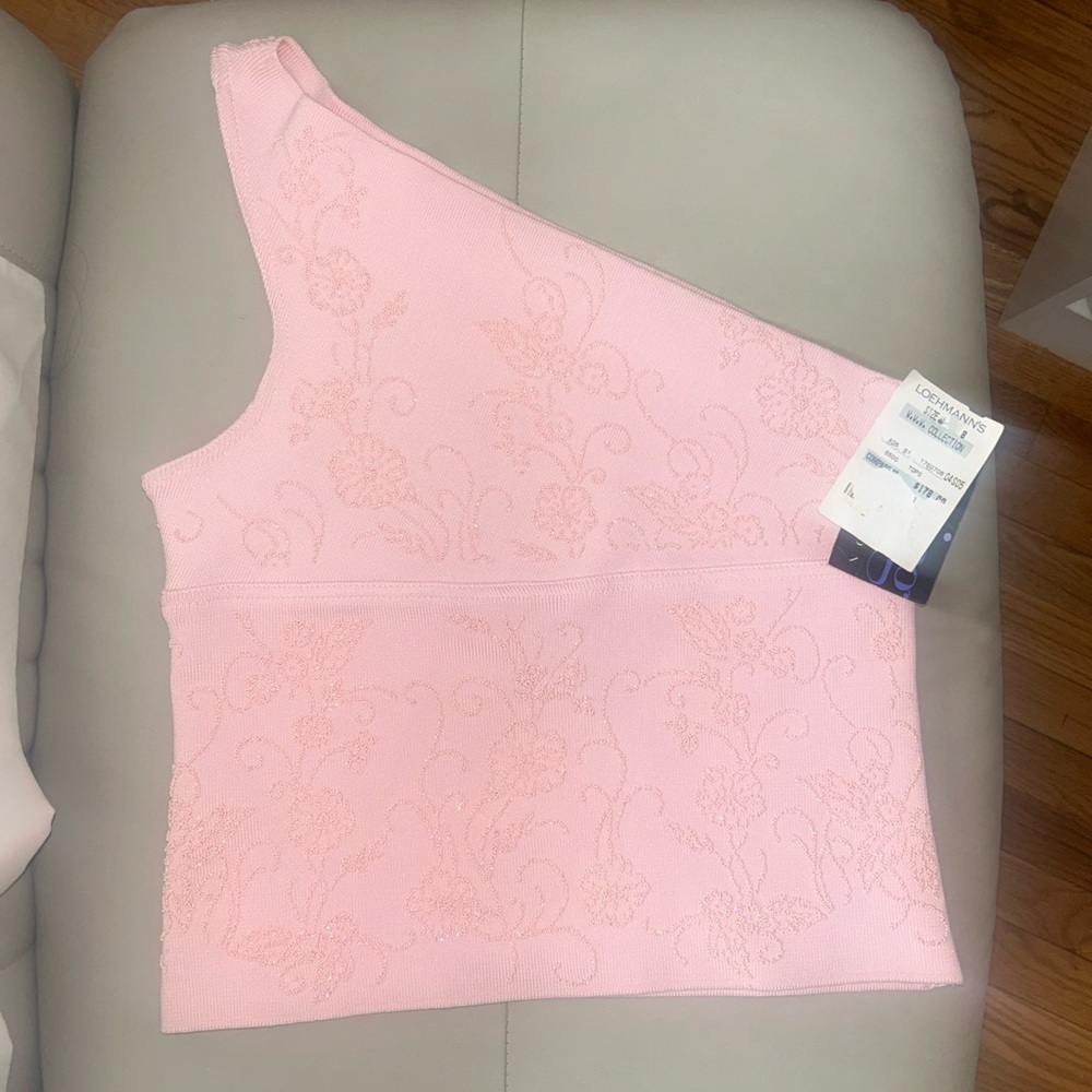 Pink Beaded One-Shoulder Top